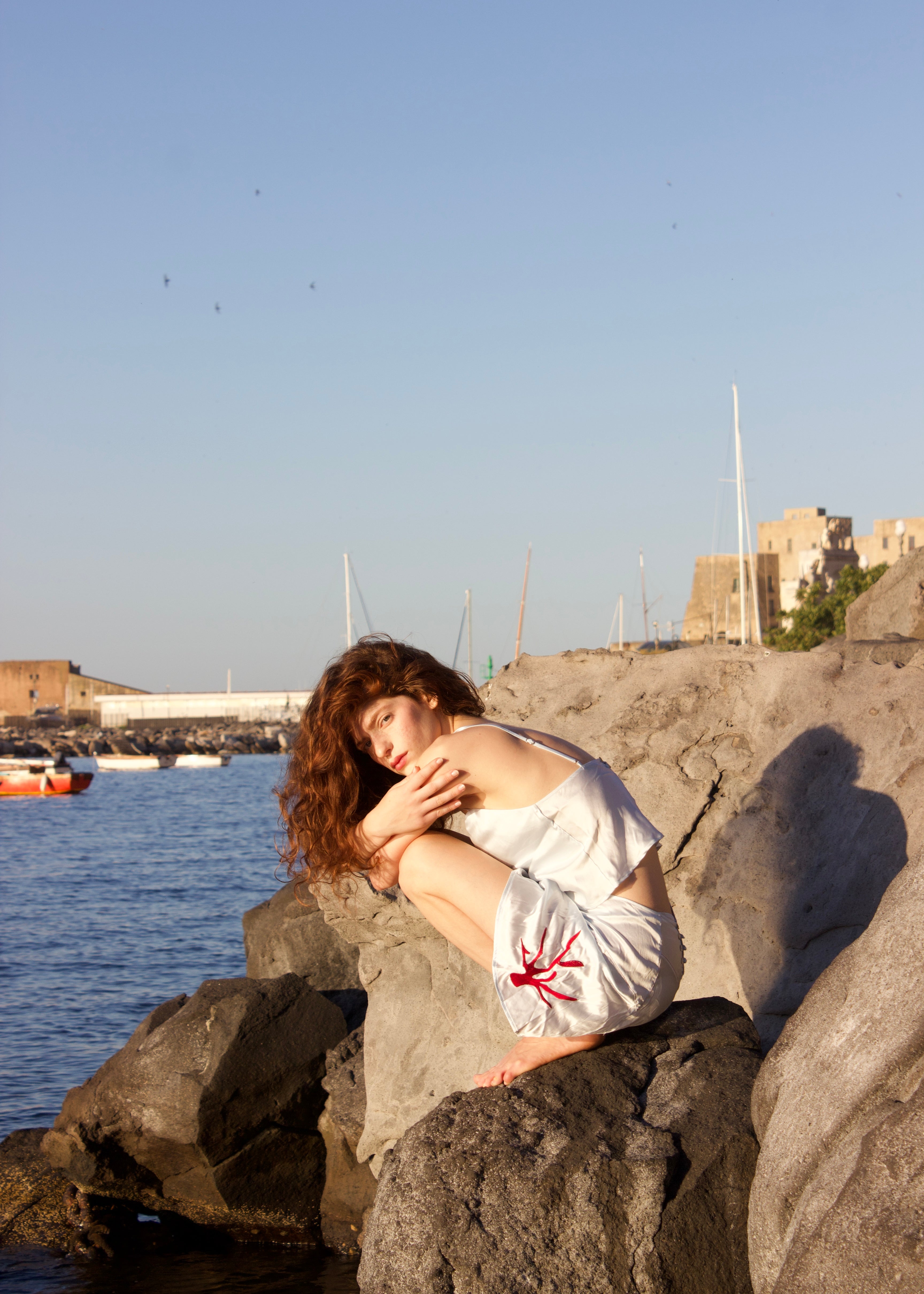 Amalia Silk and Coral Embroidery Shorts - Mother of Pearl