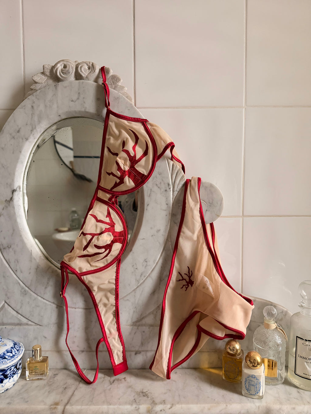 Milena Silk and Mesh Panties - Corallo