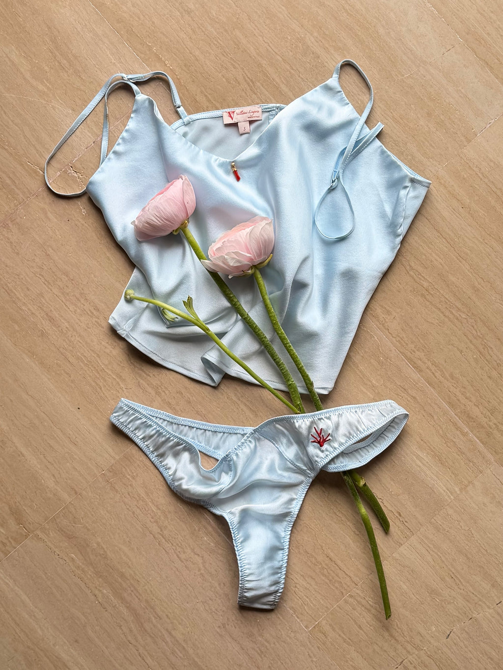 Amalia Silk Top and Mediterranean Coral - Mother of Pearl