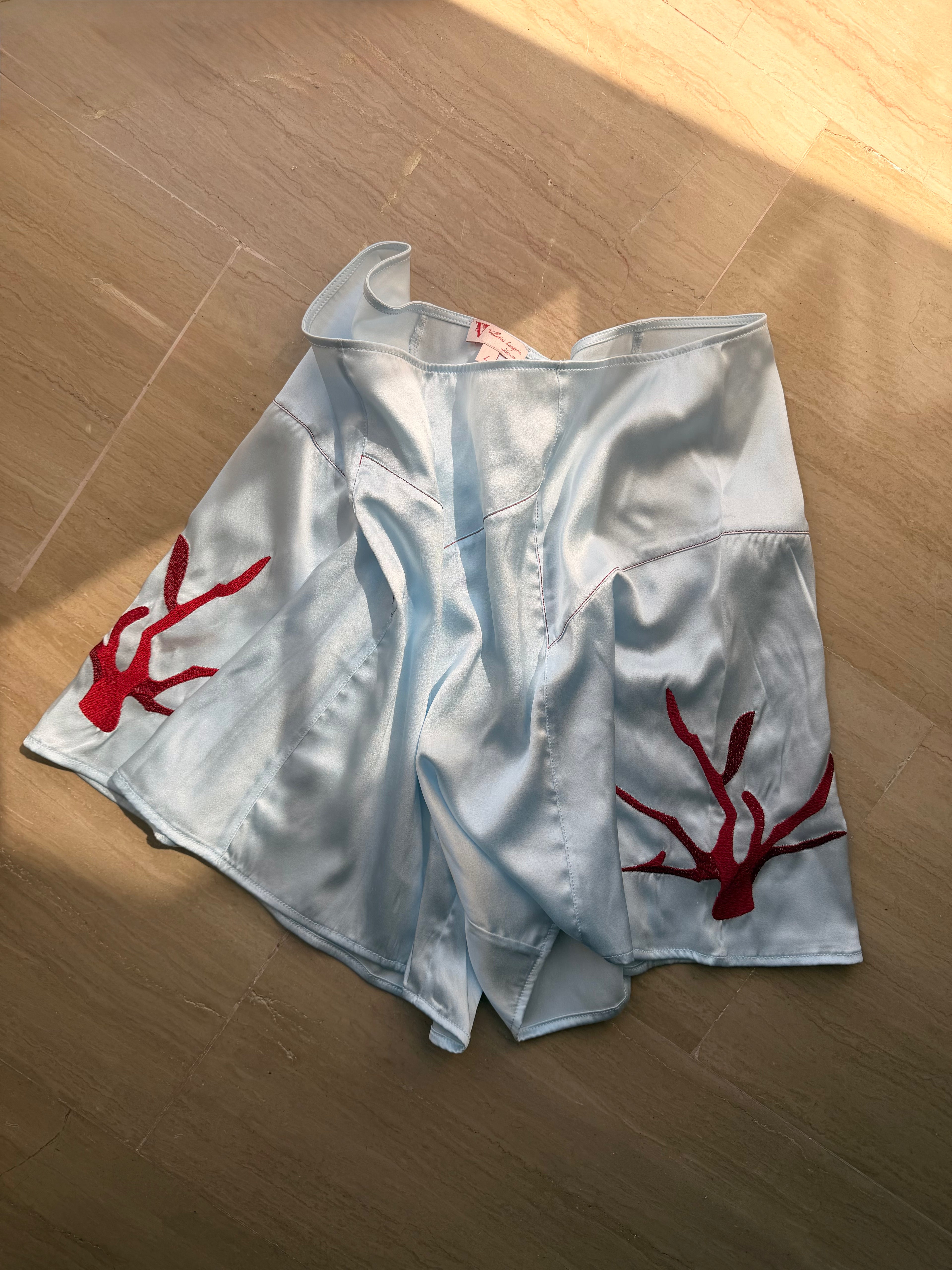 Amalia Silk and Coral Embroidery Shorts - Mother of Pearl