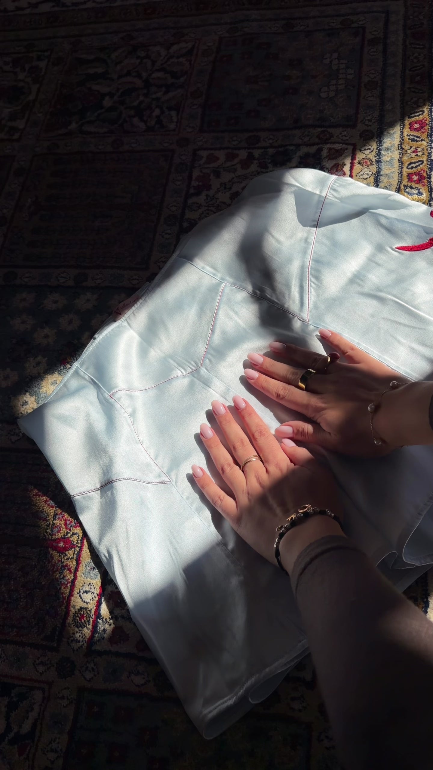 Amalia Silk and Coral Embroidery Shorts - Mother of Pearl